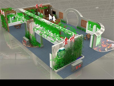 360平米展臺設(shè)計制作：三面開口/田園/木質(zhì)結(jié)構(gòu)/綠色，為茶博會展商而作（免費(fèi)使用）