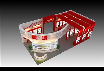 153平米展臺設(shè)計制作：三面開口/現(xiàn)代/木質(zhì)結(jié)構(gòu)/紅色，為成就招商展展商而作（免費使用）