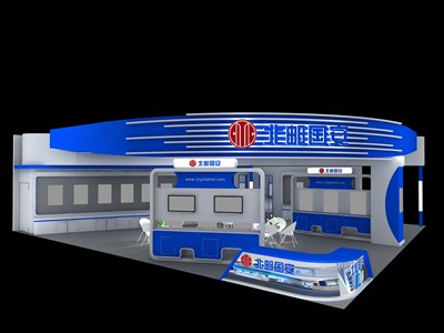 195平米展臺設(shè)計制作：三面開口/現(xiàn)代/木質(zhì)結(jié)構(gòu)/藍色，為交通物流展展商而作（免費使用）