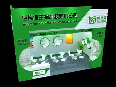 18平米展臺(tái)設(shè)計(jì)制作：一面開口/現(xiàn)代/木質(zhì)結(jié)構(gòu)/綠色，為化工展展商而作（免費(fèi)使用）