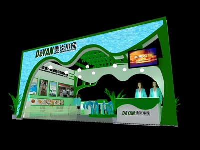54平米展臺(tái)設(shè)計(jì)制作：二面開口/現(xiàn)代/木質(zhì)結(jié)構(gòu)/綠色，為漁博會(huì)展商而作（免費(fèi)使用）
