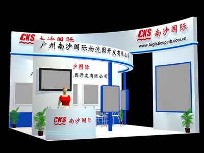36平米展臺設計制作：三面開口/現(xiàn)代/木質結構/白色，為交通物流展展商而作（免費使用）