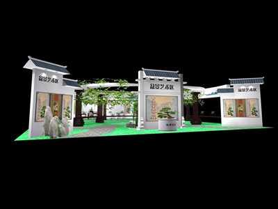 480平米展臺設計制作：三面開口/中式/木質結構/灰色，為工藝品展展商而作（免費使用）