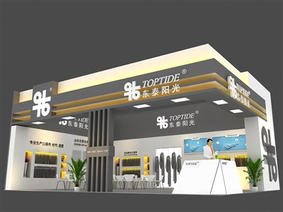88平米展臺設(shè)計制作：二面開口/現(xiàn)代/木質(zhì)結(jié)構(gòu)/灰色，為紡織展展商而作（免費(fèi)使用）