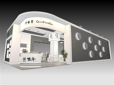 90平米展臺(tái)設(shè)計(jì)制作：二面開(kāi)口/現(xiàn)代/木質(zhì)結(jié)構(gòu)/灰色，為工藝品展展商而作（免費(fèi)使用）