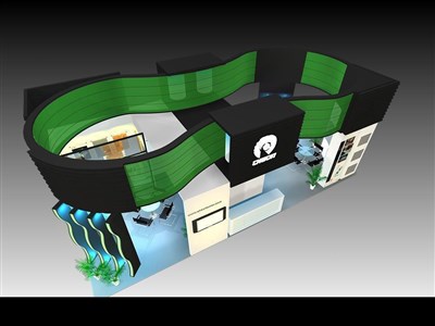 72平米展臺設(shè)計制作：三面開口/現(xiàn)代/木質(zhì)結(jié)構(gòu)/黑色，為家電展展商而作（免費使用）