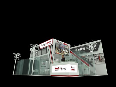 96平米展臺設(shè)計制作：二面開口/現(xiàn)代/木質(zhì)結(jié)構(gòu)/灰色，為機械展展商而作（免費使用）