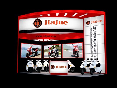 18平米展臺設(shè)計制作：二面開口/現(xiàn)代/木質(zhì)結(jié)構(gòu)/紅色，為單/摩托車展商而作（免費使用）