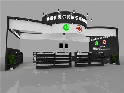 72平米展臺設(shè)計制作：一面開口/現(xiàn)代/木質(zhì)結(jié)構(gòu)/黑色，為樂器展展商而作（免費(fèi)使用）