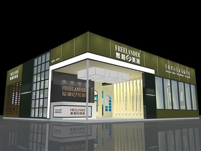 169平米展臺設(shè)計制作：二面開口/現(xiàn)代/木質(zhì)結(jié)構(gòu)/綠色，為家具展展商而作（免費使用）