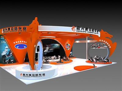 216平米展臺設計制作：三面開口/現代/木質結構/橙色，為寵物水族展展商而作（免費使用）