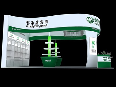 54平米展臺設(shè)計制作：三面開口/現(xiàn)代/木質(zhì)結(jié)構(gòu)/綠色，為戶外展展商而作（免費使用）