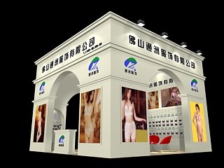 36平米展臺設(shè)計制作：三面開口/歐式/木質(zhì)結(jié)構(gòu)/灰色，為內(nèi)衣展展商而作（免費使用）