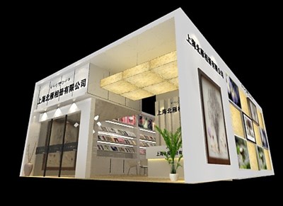 96平米展臺設(shè)計制作：一面開口/現(xiàn)代/木質(zhì)結(jié)構(gòu)/灰色，為婚博會展商而作（免費使用）