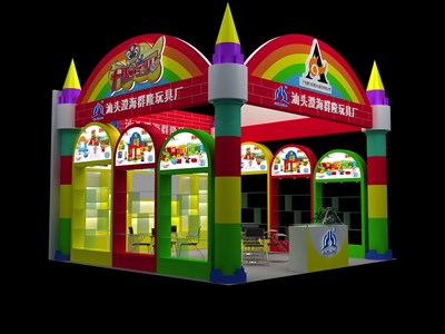 36平米展臺設計制作：一面開口/卡通/木質結構/彩色，為玩具展展商而作（免費使用）