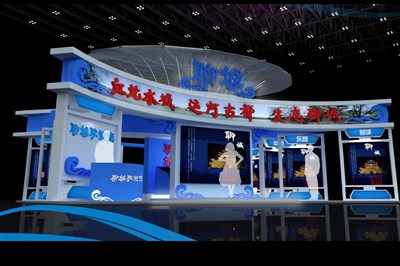 180平米展臺(tái)設(shè)計(jì)制作：三面開(kāi)口/前衛(wèi)/木質(zhì)結(jié)構(gòu)/藍(lán)色，為文博會(huì)展商而作（免費(fèi)使用）