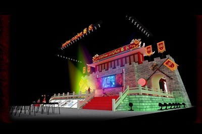 720平米展臺(tái)設(shè)計(jì)制作：四面開(kāi)口/中式/木質(zhì)結(jié)構(gòu)/彩色，為舞臺(tái)開(kāi)幕式展商而作（免費(fèi)使用）