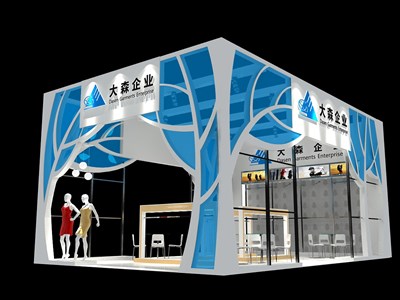 54平米展臺(tái)設(shè)計(jì)制作：三面開(kāi)口/前衛(wèi)/木質(zhì)結(jié)構(gòu)/藍(lán)色，為服裝展展商而作（免費(fèi)使用）
