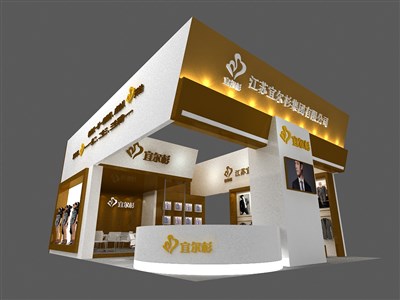 108平米展臺設(shè)計制作：三面開口/現(xiàn)代/木質(zhì)結(jié)構(gòu)/黃色，為服裝展展商而作（免費使用）