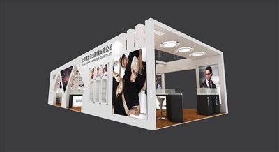 90平米展臺(tái)設(shè)計(jì)制作：三面開(kāi)口/現(xiàn)代/木質(zhì)結(jié)構(gòu)/白色，為眼鏡展展商而作（免費(fèi)使用）