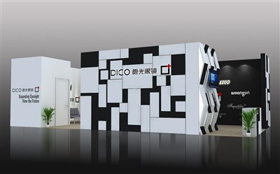 72平米展臺設(shè)計制作：三面開口/前衛(wèi)/木質(zhì)結(jié)構(gòu)/白色，為眼鏡展展商而作（免費使用）