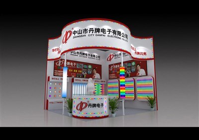 22.5平米展臺設(shè)計制作：二面開口/現(xiàn)代/木質(zhì)結(jié)構(gòu)/紅色，為照明展展商而作（免費使用）