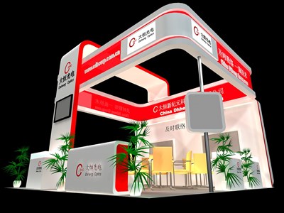 36平米展臺設(shè)計制作：三面開口/現(xiàn)代/木質(zhì)結(jié)構(gòu)/紅色，為照明展展商而作（免費使用）