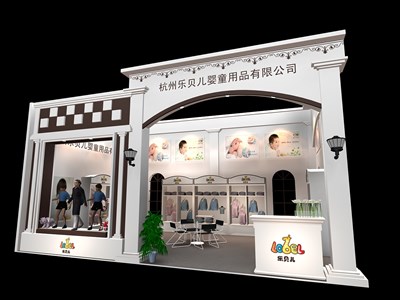 54平米展臺設(shè)計(jì)制作：一面開口/歐式/木質(zhì)結(jié)構(gòu)/白色，為嬰幼展展商而作（免費(fèi)使用）
