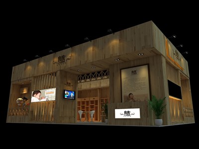 90平米展臺設計制作：二面開口/前衛(wèi)/木質(zhì)結構/米色，為嬰幼展展商而作（免費使用）