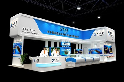 90平米展臺設(shè)計(jì)制作：三面開口/現(xiàn)代/木質(zhì)結(jié)構(gòu)/白色，為食品展展商而作（免費(fèi)使用）