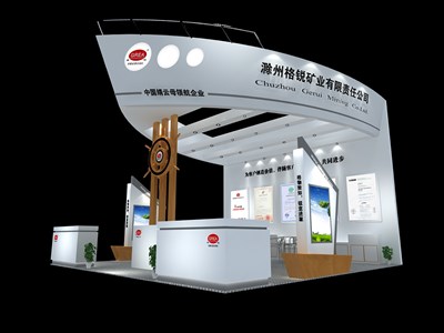 36平米展臺設(shè)計制作：三面開口/現(xiàn)代/木質(zhì)結(jié)構(gòu)/灰色，為化工展展商而作（免費使用）