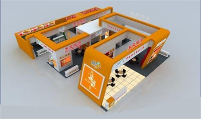 432平米展臺設計制作：四面開口/現(xiàn)代/木質(zhì)結(jié)構(gòu)/黃色，為食品展展商而作（免費使用）