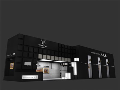 234平米展臺設(shè)計制作：二面開口/現(xiàn)代/木質(zhì)結(jié)構(gòu)/黑色，為服裝展展商而作（免費使用）