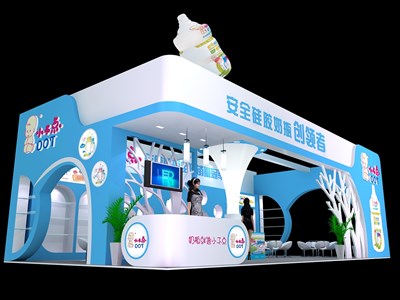 72平米展臺設(shè)計(jì)制作：三面開口/現(xiàn)代/木質(zhì)結(jié)構(gòu)/藍(lán)色，為嬰幼展展商而作（免費(fèi)使用）