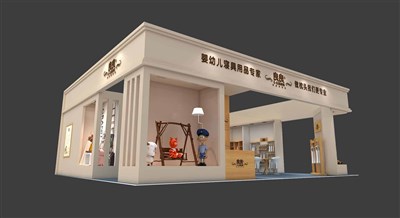 120平米展臺設計制作：三面開口/歐式/木質結構/米色，為嬰幼展展商而作（免費使用）