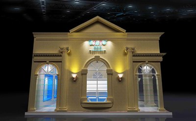 36平米展臺設(shè)計制作：一面開口/歐式/木質(zhì)結(jié)構(gòu)/米色，為嬰幼展展商而作（免費(fèi)使用）