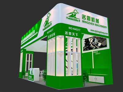 36平米展臺(tái)設(shè)計(jì)制作：三面開(kāi)口/前衛(wèi)/木質(zhì)結(jié)構(gòu)/綠色，為汽配展展商而作（免費(fèi)使用）