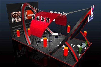 60平米展臺設(shè)計制作：三面開口/現(xiàn)代/木質(zhì)結(jié)構(gòu)/黑色，為體博會展商而作（免費使用）