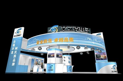 72平米展臺設(shè)計制作：三面開口/前衛(wèi)/木質(zhì)結(jié)構(gòu)/藍(lán)色，為安防展展商而作（免費(fèi)使用）
