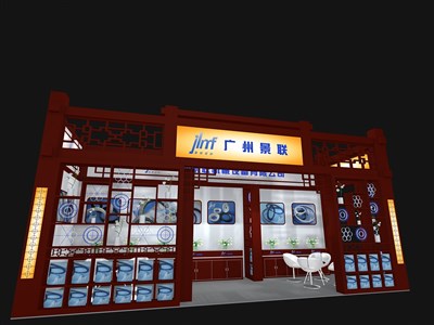 27平米展臺設(shè)計制作：一面開口/中式/木質(zhì)結(jié)構(gòu)/紅色，為汽配展展商而作（免費使用）