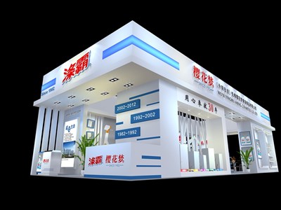 90平米展臺設(shè)計制作：四面開口/現(xiàn)代/木質(zhì)結(jié)構(gòu)/白色，為美博會展商而作（免費使用）