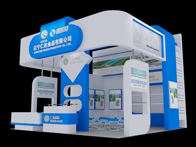 36平米展臺設(shè)計制作：三面開口/現(xiàn)代/木質(zhì)結(jié)構(gòu)/白色，為食品展展商而作（免費使用）