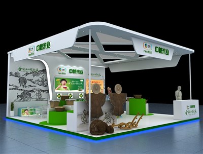 64平米展臺設計制作：三面開口/現(xiàn)代/木質結構/白色，為食品展展商而作（免費使用）