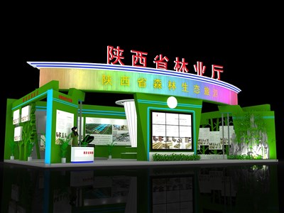 135平米展臺設(shè)計制作：一面開口/現(xiàn)代/木質(zhì)結(jié)構(gòu)/綠色，為農(nóng)交會展商而作（免費(fèi)使用）