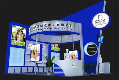 36平米展臺設(shè)計制作：三面開口/現(xiàn)代/木質(zhì)結(jié)構(gòu)/藍(lán)色，為美博會展商而作（免費(fèi)使用）