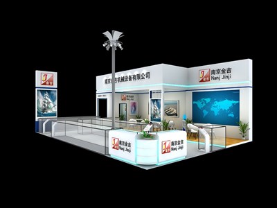 96平米展臺設(shè)計制作：三面開口/現(xiàn)代/木質(zhì)結(jié)構(gòu)/白色，為機械展展商而作（免費使用）