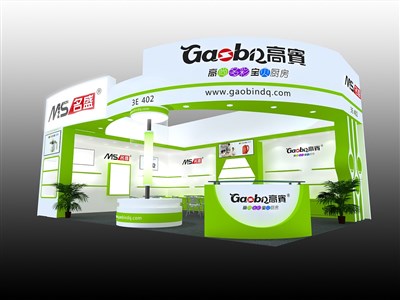 54平米展臺設(shè)計制作：二面開口/現(xiàn)代/木質(zhì)結(jié)構(gòu)/綠色，為家電展展商而作（免費使用）