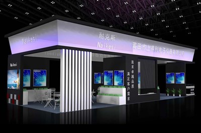 90平米展臺設(shè)計制作：四面開口/現(xiàn)代/木質(zhì)結(jié)構(gòu)/黑色，為家電展展商而作（免費(fèi)使用）