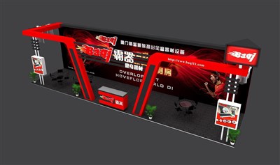 51.8平米展臺(tái)設(shè)計(jì)制作：三面開口/現(xiàn)代/木質(zhì)結(jié)構(gòu)/紅色，為機(jī)械展展商而作（免費(fèi)使用）
