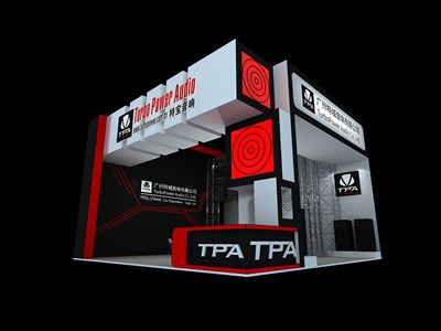 81平米展臺(tái)設(shè)計(jì)制作：二面開口/現(xiàn)代/桁架結(jié)構(gòu)/彩色，為家電展展商而作（免費(fèi)使用）